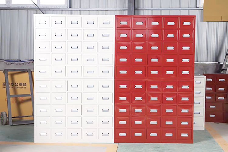 Organize Your Apothecary: Steel Herb Cabinets in Elegant Wine Red & Serene Grey White | Hengna Furniture