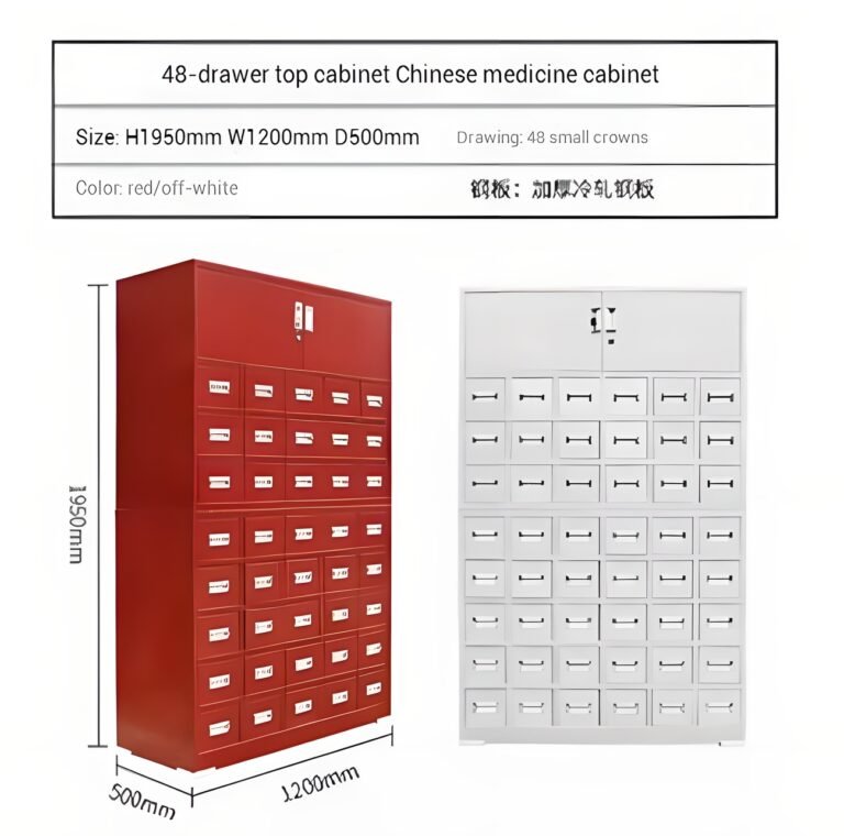 48-Drawer Chinese Medicine Cabinet – Steel Traditional Herbal Clinic Storage Cabinet (Red/Off-White)
