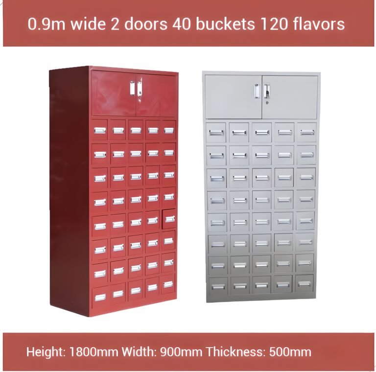 Metal Apothecary Cabinet for Pharmacy Storage – 40 Buckets, 120 Flavors, 0.9m Wide with 2 Doors
