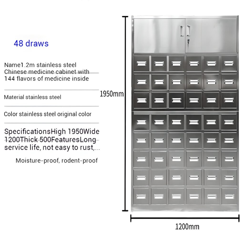 48-Drawer Stainless Steel Herb Storage Cabinet