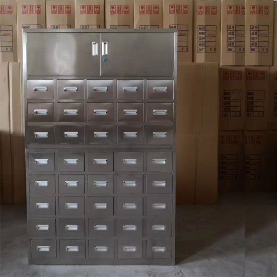 Industrial 201 Stainless Steel Herbal Dispensary Cabinet with 36 Drawers for TCM Practitioners