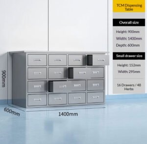 16 Drawer Stainless Steel Herb Cabinet | 48 Herbs, 3 Compartments Per Drawer for Clinic Storage