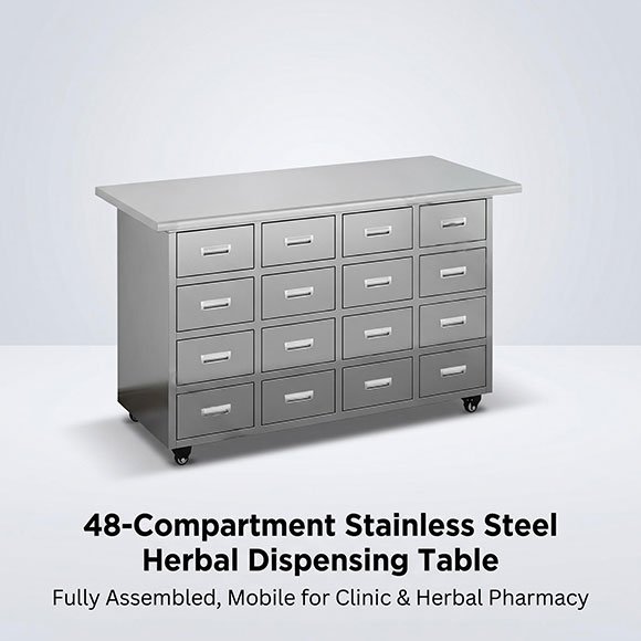 Type 201 stainless steel TCM dispensing table 48 compartments 1400mm fully assembled