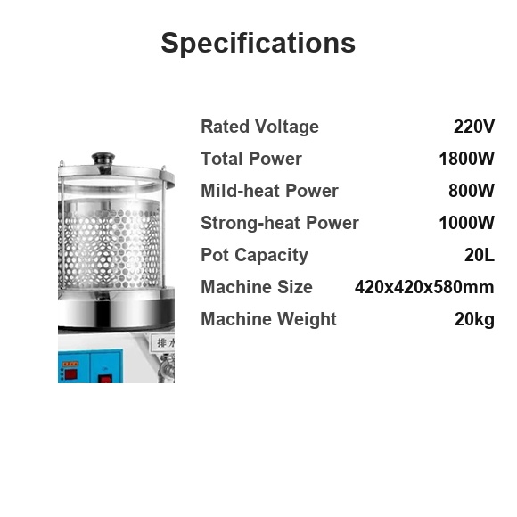 Herbal decoction machine 20L specifications - 1800W, 420 x 420 x 580 mm from HNJUNTUO